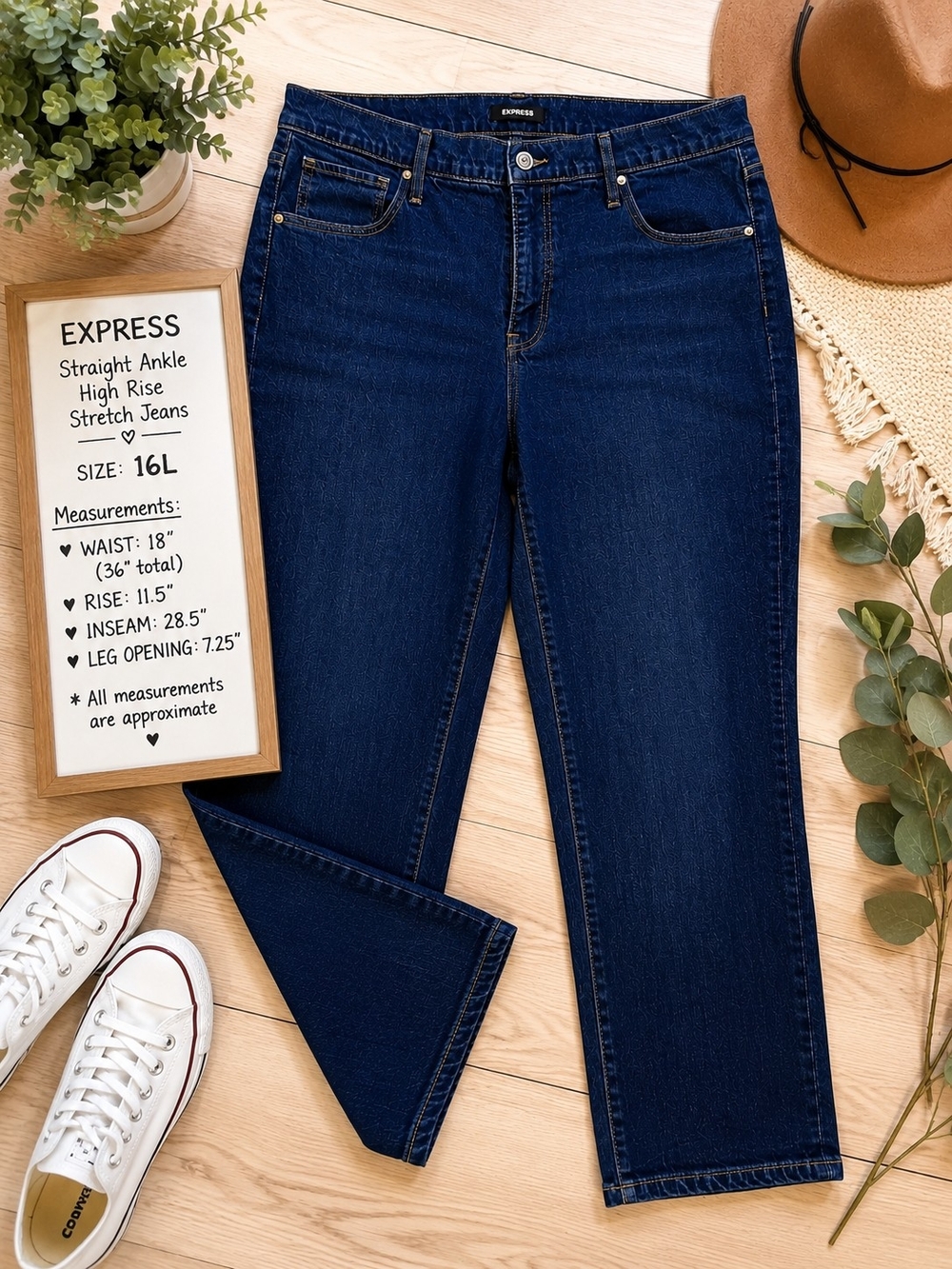 Express Straight Leg High-Rise Jeans — Deep Indigo